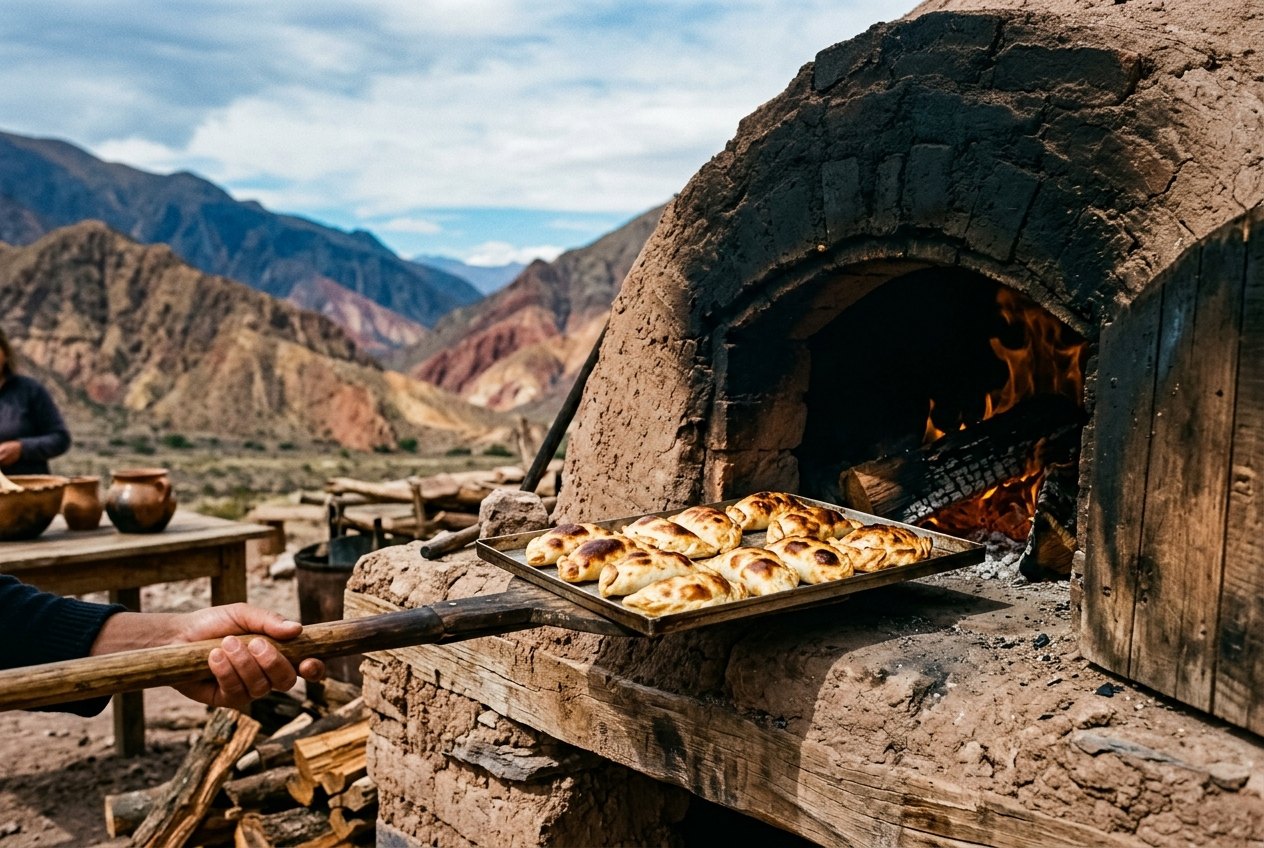 Empanadas dorees sortant d un four a bois dans le nord argentin